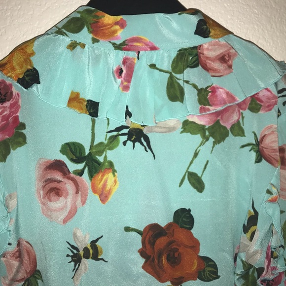 Gucci Couture Ruffle Turquoise Floral Blouse - Picture 6 of 8